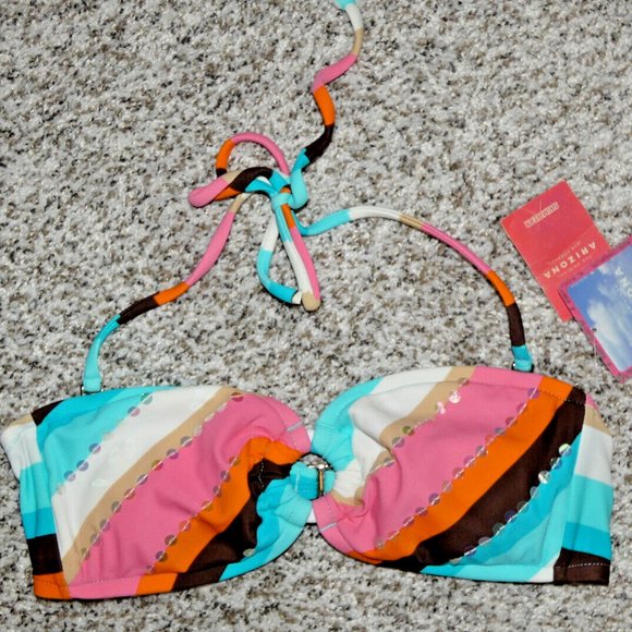 Colorful Bandeau Bikini Top Bathing suit Swimwear Arizona Removable Pads Size S - Picture 2 of 7